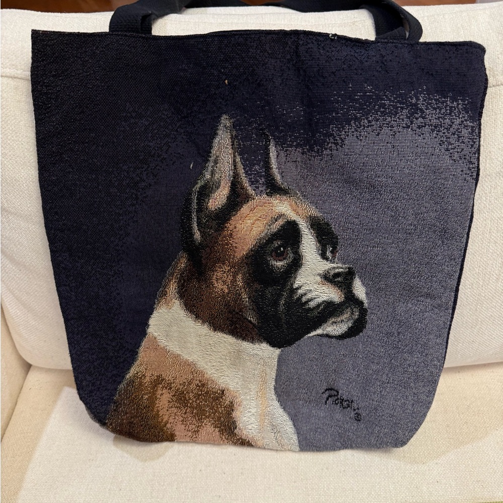 Navy Boxer Dog Portrait Tote Bag - Navy